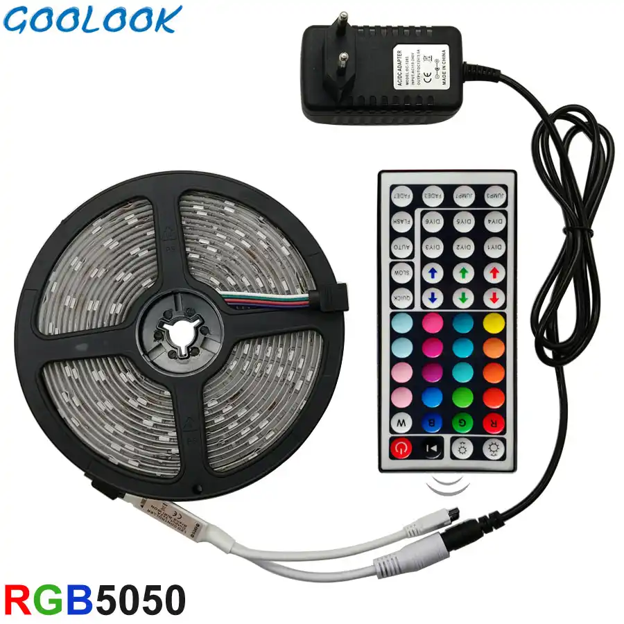 Светодиодная лента RGB 5050 SMD 2835 гибкая лента светодиод RGB 5 м 10 м 15 М лента диод DC 12 В + пульт дистанционного управления + адаптер