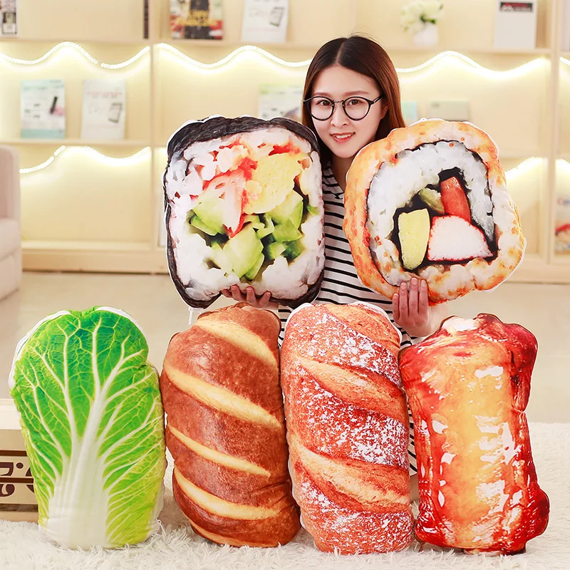 Brinquedo da Novidade Travesseiro de Pelúcia Brinquedos do Bebê Brinquedos de Presente Decoração de Casa 2 em 1 Novo Simulado Sushi Comida Macia Criativo Travesseiro Colcha 1 pc Pão