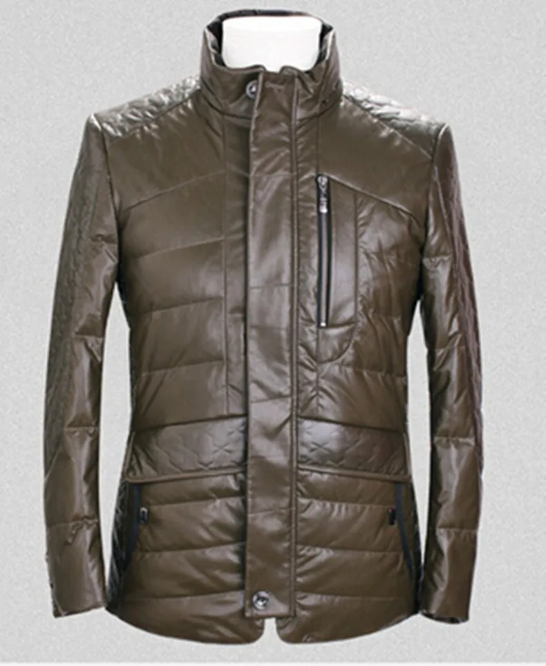 ZHANSHI Western Style High Quality Men Stand Collar PU Leather Goose