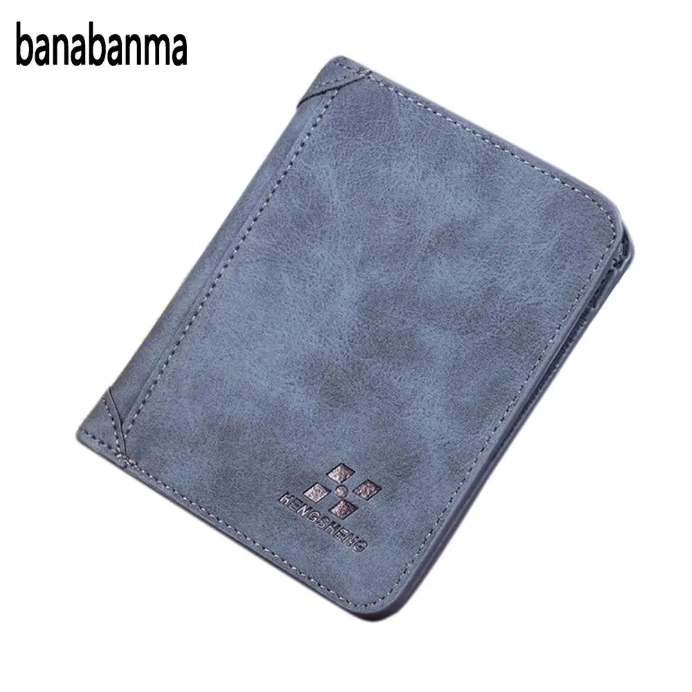 

banabanma Men Casual Slim-fold Leather Credit Card Holder Solid Color Soft PU Scrub Short Wallet NEW HOT ZK25