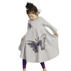 Платье для девочек; одежда для малышей; Семейные Детские платья для девочек; Осенняя мода для маленьких принцесс с бабочкой; коллекция 2017