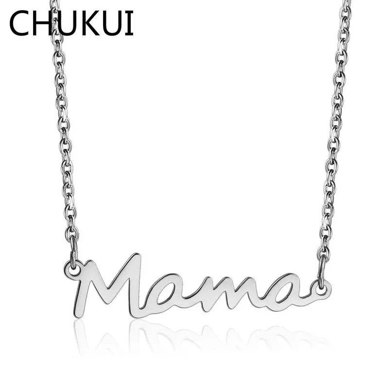 

CHUKUI Trendy Women Letter Mama Pendant Necklace Classic Silver Rose Gold Tone Stainless Steel Necklaces For Thanksgiving Day