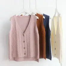 Новое поступление года осень-зима Для женщин без рукавов жилет Открыть стежка Вязание жилет на пуговицах куртка