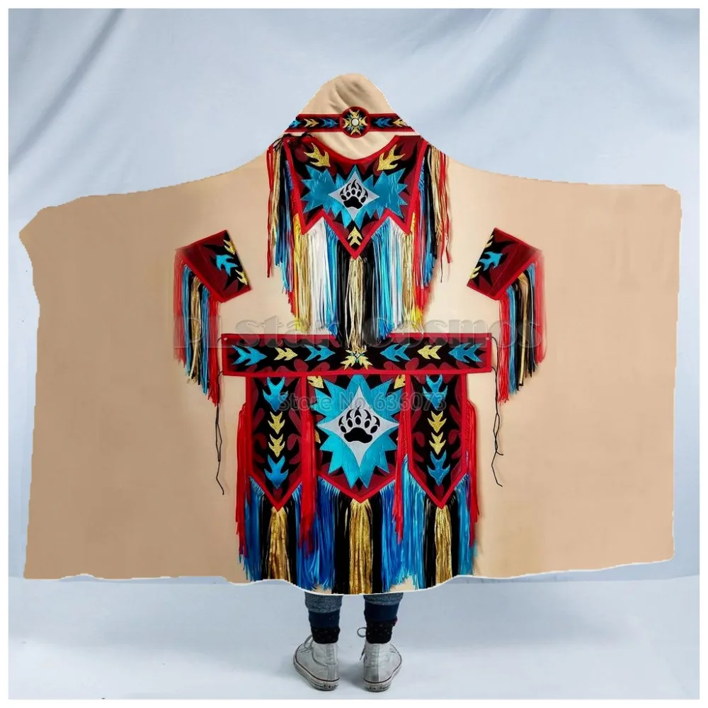 Plstar Cosmos Bear Totem/Native Indian Hooded Blanket 3D full print Wearable Blanket Adults men women style-9