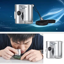 1 шт. мини 60X карманный микроскоп Ювелирная Лупа Стекло Светодиодный УФ-светильник мини-микроскоп Amplificador de joyas