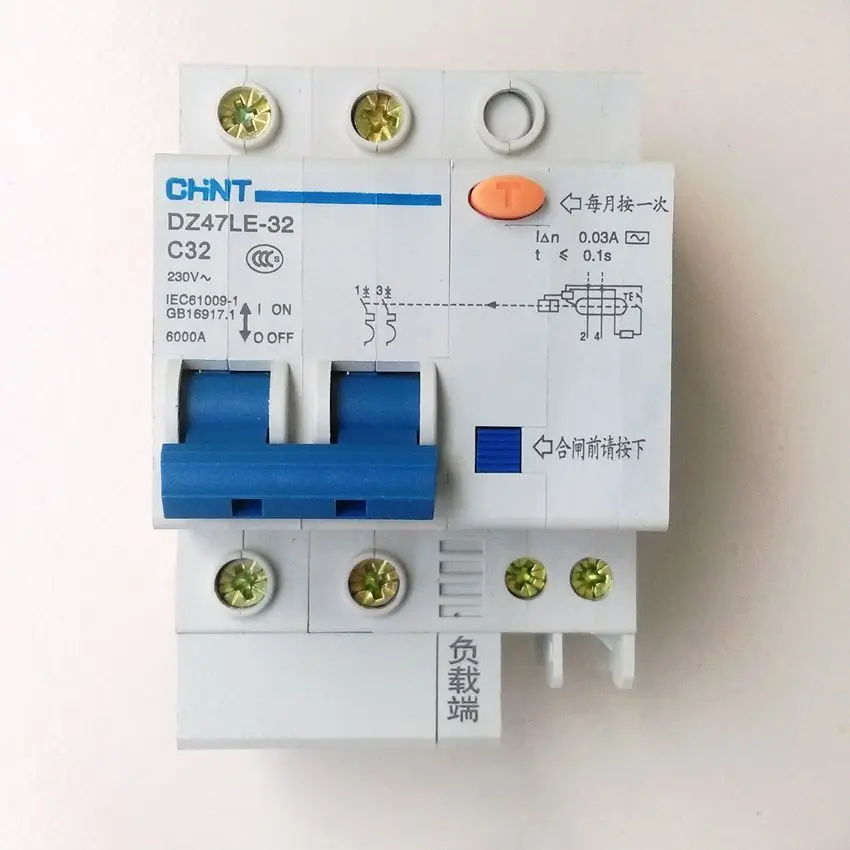 Binario chnt 1PC DZ47LE-32 C32 2P 32A interruptor de circuito de protección de choque eléctrico 