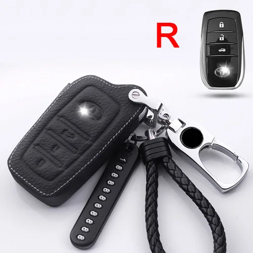 black Чехол для ключей из натуральной кожи для Toyota new corolla Camry LEVIN Reiz Highlander RAV4, металлические кольца для ключей - Color Name: black