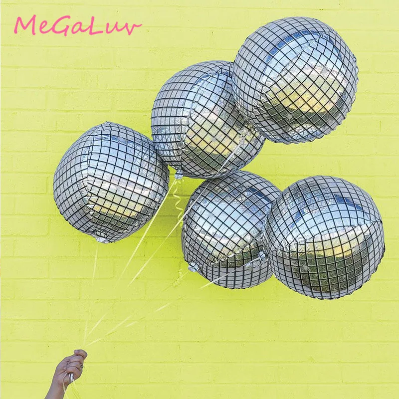 

5pcs 16inch Silver Laser Disco Ball Balloon 4D Large Inflatable Sphere Aluminum Foil Balloon Birthday Party Wedding Decorations