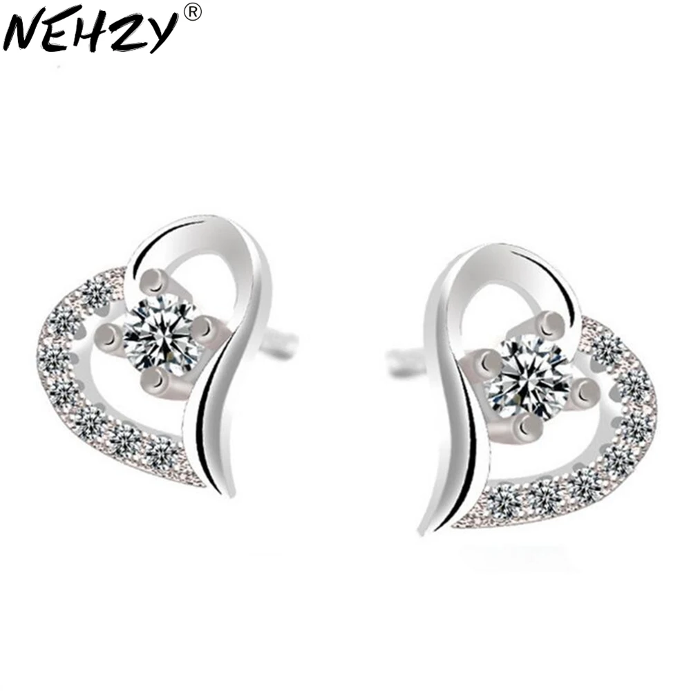Silver heart shaped earrings ladies fashion high quality crystal jewelry manufacturers
