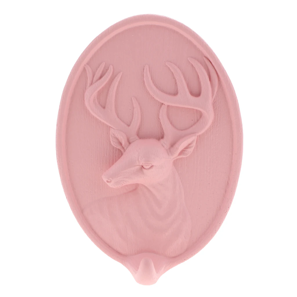 3D Resin Animal Deer Head Sticker Self-Adhesive Hanger Hooks Wall Door Bag Keys Hat Hangers