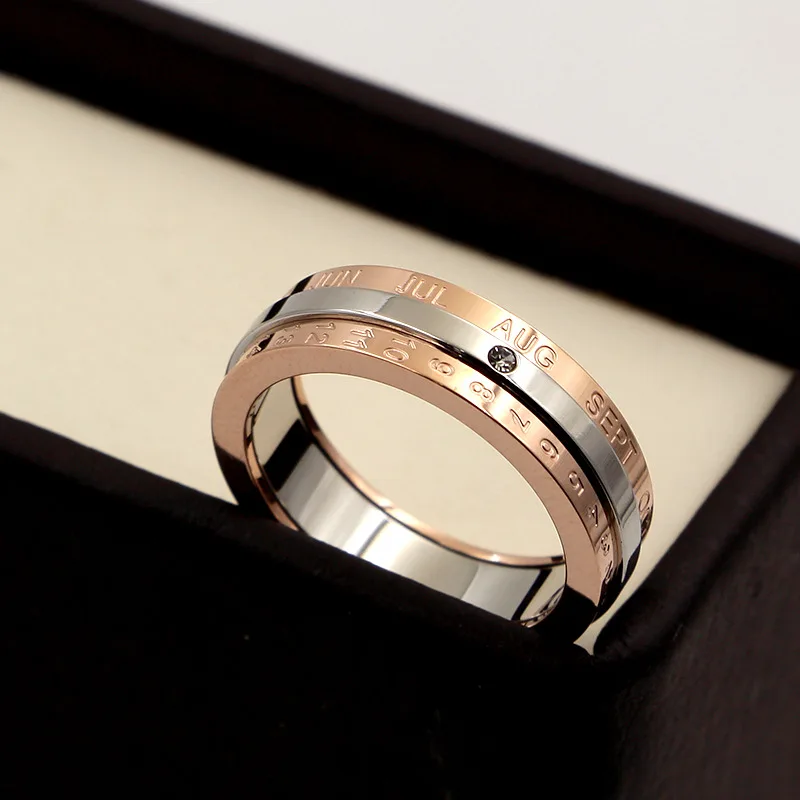 Martick Популярные поворотные календарные кольца для женщин/мужчин/пар цвета розового золота кольца с буквами 316L кольца из нержавеющей стали R129
