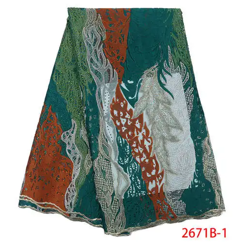 Африканская кружевная ткань Последняя французская кружевная ткань высокого качества Тюль Вышивка нигерийские хлопчатобумажные кружева с камнями KS2671B-5 - Цвет: Picture 1