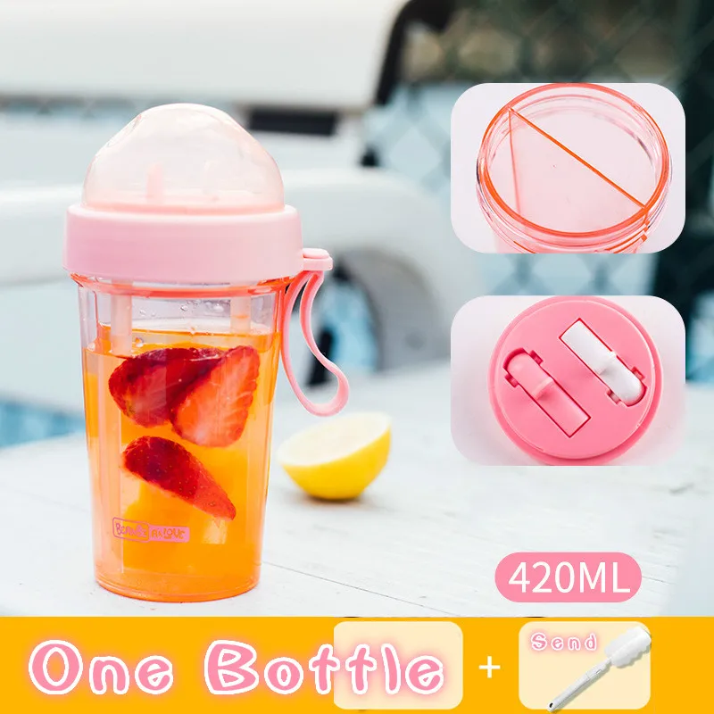 

New 450/600ML A Double Cute Tea Water drinking Bottles For Couple straw cup plastic fitness Sport water cup for kids bpa free