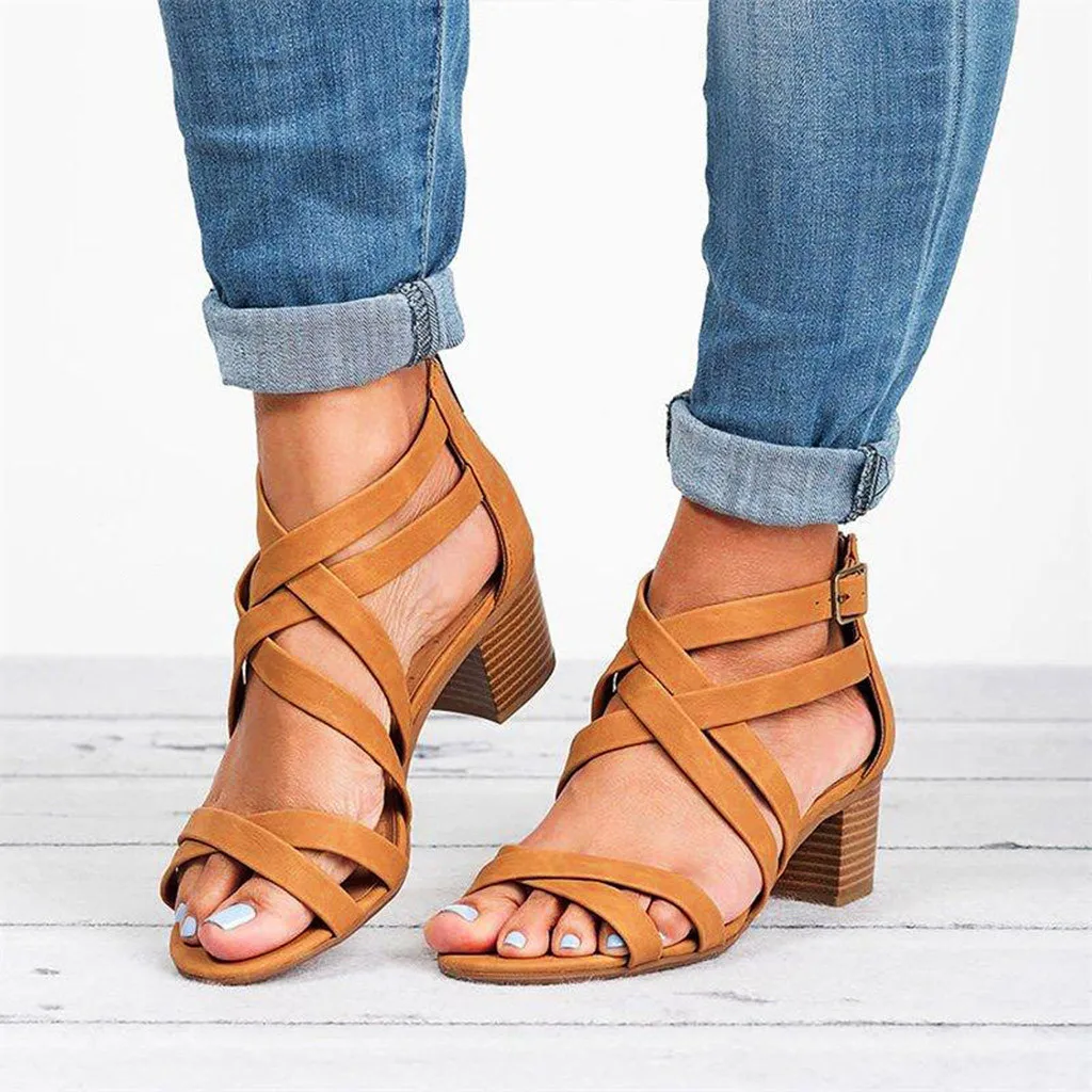 Женские модные открытые сандалии с ремешком на щиколотке, повседневная обувь в римском стиле,# g30US