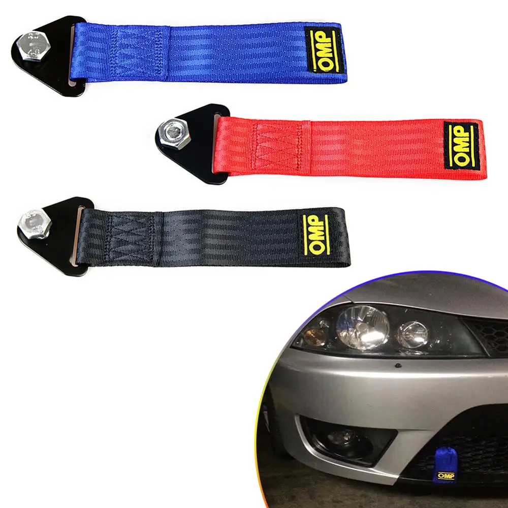 

Romancy Sports High Strength Racing Tow Strap Set for Front Rear Bumper Towing Hook (Black)