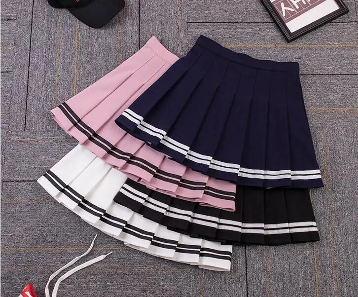 

2019 Spring and Summer Punk elastic waist pleated mini skirt Women Black and white red and blue Sweet Half-length Trousers Skirt