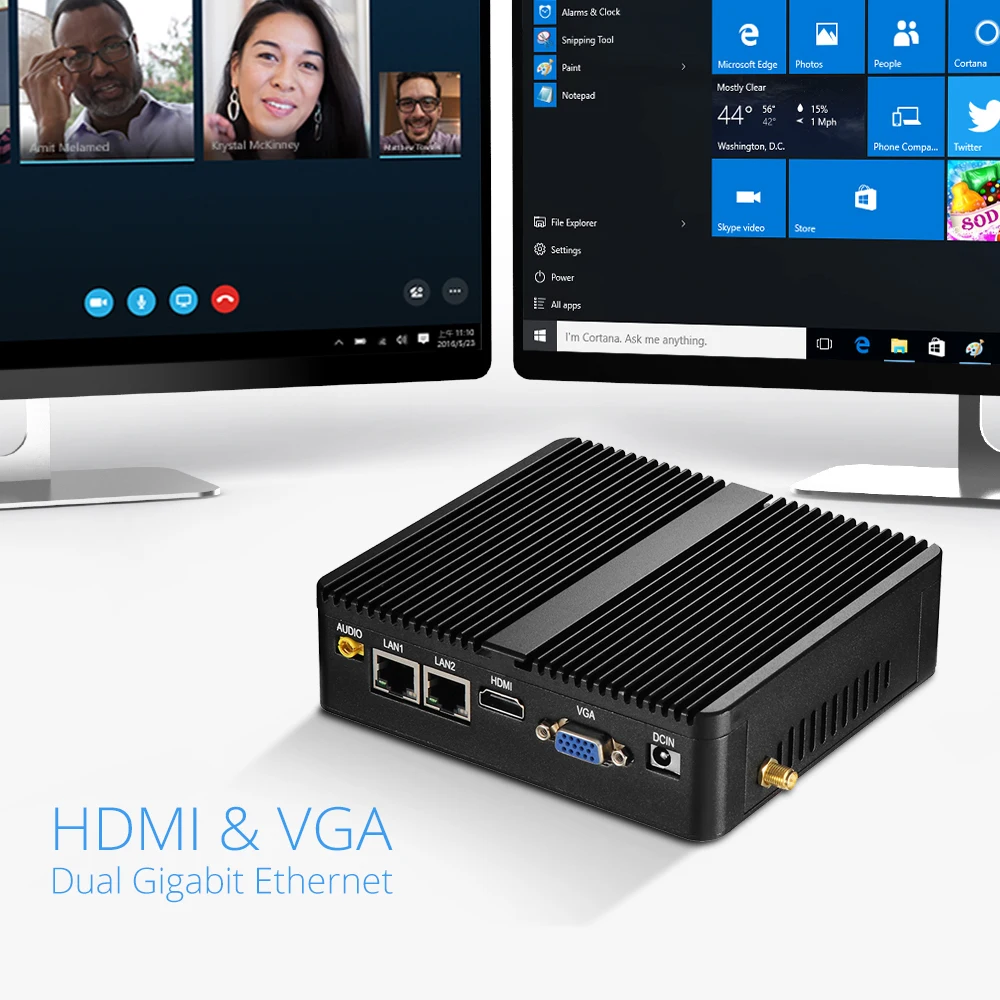 XCY sin ventilador Mini PC Intel Pentium 3805U Windows Linux Dual NIC Gigabit Ethernet 2 * RS232 HDMI VGA 4 * USB WiFi Industrial Micro PC
