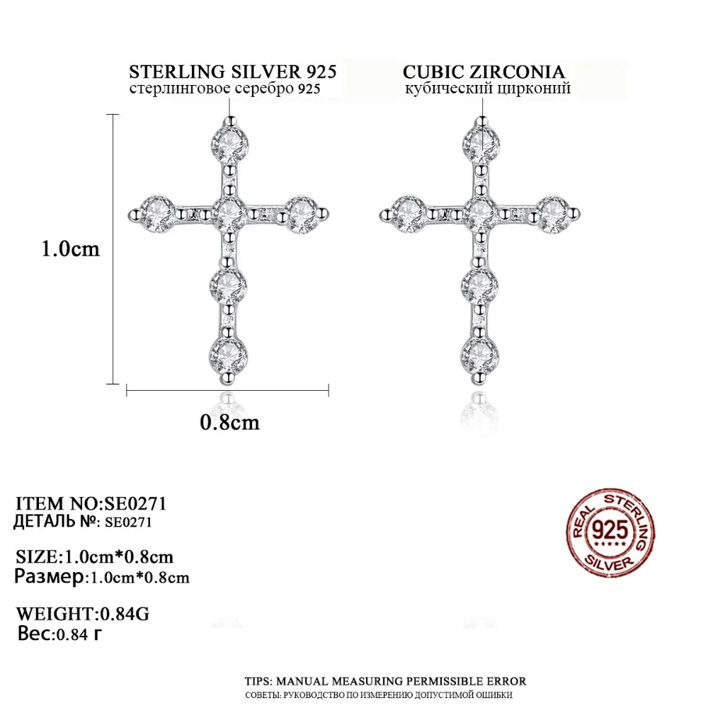 CZCITY Новые сверкающие крошечные циркониевые гвоздик в форме Креста серьги для женщин простые серьги 925 стерлингового серебра ювелирные изделия для свиданий носить Bijoux