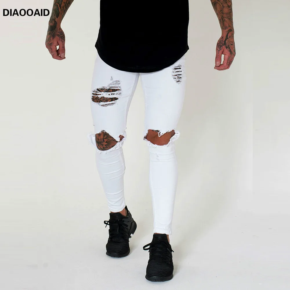Уличная мода хип-хоп мужские обтягивающие джинсы до колена белые Стрейчевые джинсовые брюки байкерские мотоциклетные брюки с молнией