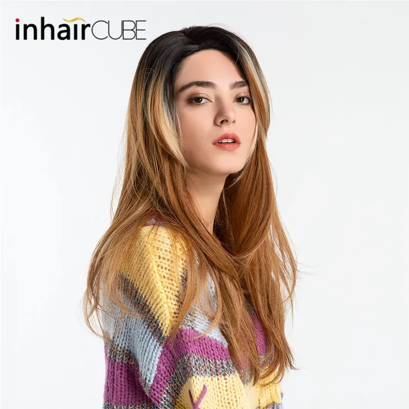 Inhair Cube 26 дюймов Синтетические длинные прямые парики натуральный омбре с