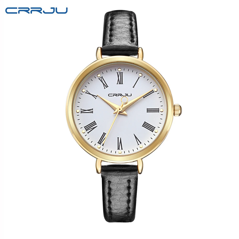 

Reloj mujer 2016 Fashion Women Watch CRRJU Genuine Leather Thin Band Quartz Watches Elegant Roman Style Dress Watch relogio