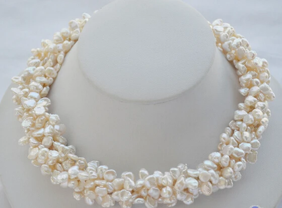 

HOT 002273 6row 18" white BAROQUE lamina KESHI REBORN PEARL NECKLACE