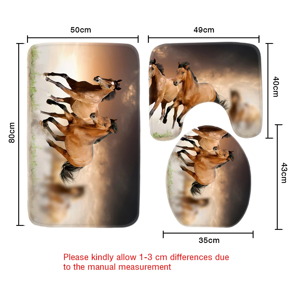Buy 3pcs Bathroom Mat Set Running Horses Pattern Bath Mat Non Slip