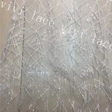 5 ярдов HLL928 Кристалл Ручная вышивка с блестками Тюль Кружево Ткань для свадьбы/Распиловка/вечерние