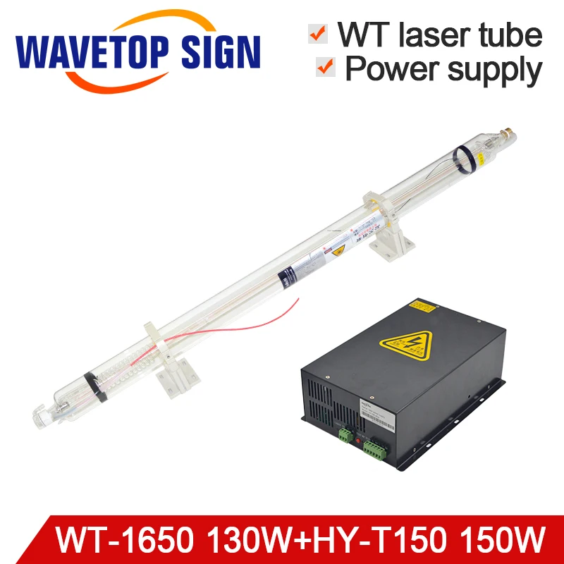 CO2 лазерная трубка WT1650 130W Длина 1650 мм Dia.80mm + Лазерное сжигание Питание HY T150 или MYJG