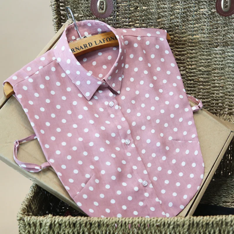 

Fashion peter body leaves print pan blouse lattice half saving detachable fake false collar wool necktie collier dots shirt