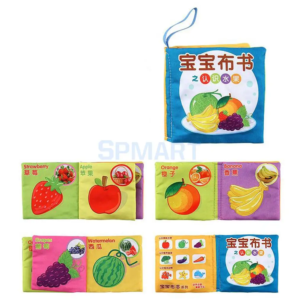 6 Patterns Set Soft Cloth Book Kids Baby Toddler Shapes Colors English Chinese Educational Toy Cognize Animals Fruits Vegetables