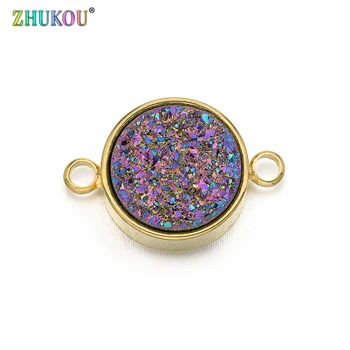 

12mm Brass Cubic Zirconia Round Charms Connectors DIY Jewelry Findings Accessories, Hole: 2mm, Model: VS282
