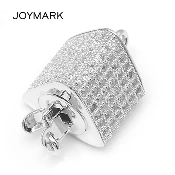 

Newest High Quality Triangle Micro Pave CZ Zircon 925 Sterling Silver Box Clasp Connector Pearl Jewelry Fine Findings SC-BC241