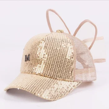 

Baby Girls Sequins Baby Big bow Letter M Snapback Caps Baseball Caps Children Mesh Summer Hip Hop Adjustable Sun Hats Bonnet