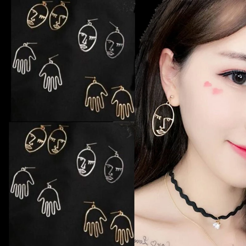 

Punk Human Face Drop Earrings For Women Retro Abstract Hollow out Statement Hand Metal Fashion Dangle Earring Jewelry Wholesale