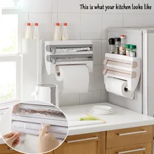 Kitchen Fridge Hanging Shelves Toilet Paper Tissue Organizer Holder Barbecue Tin Foil Plastic Wrap Storage Rack Cutting Blade
