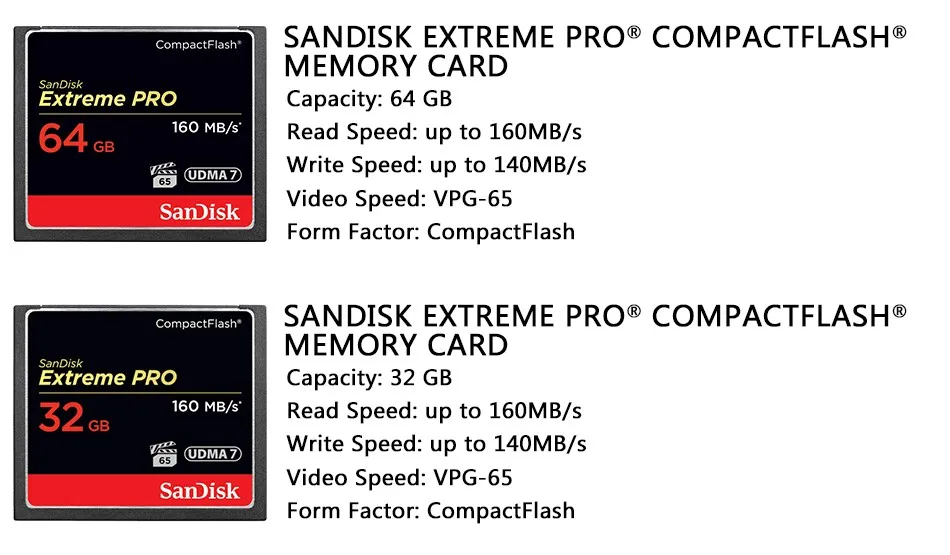 Компактная флеш-карта памяти SanDisk Extreme Pro 32, 64, 128 ГБ, 160MBS, карта CF 128 ГБ, 32 ГБ, 64 ГБ, 256 ГБ, флеш-карта, карта памяти Carte Memoire