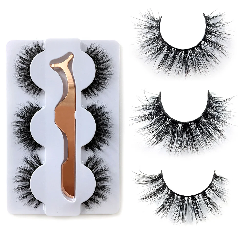 

NEW 3 Styles Fluffy Mink Eyelashes 100% Siberian 3D Mink Fake Lashes Cruelty-Free False Lashes Pack with EyeLash Tweezers