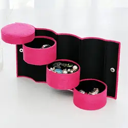 Портативный 3 яруса отделение цилиндр ворса Roll Up Jewelry Box Case Организатор Размеры 7 см высота 13 см