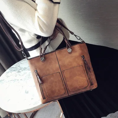 Fondhere, винтажные сумки, женские сумки, повседневные сумки для ежедневных покупок, универсальная вместительная Высококачественная сумка на плечо - Цвет: Brown