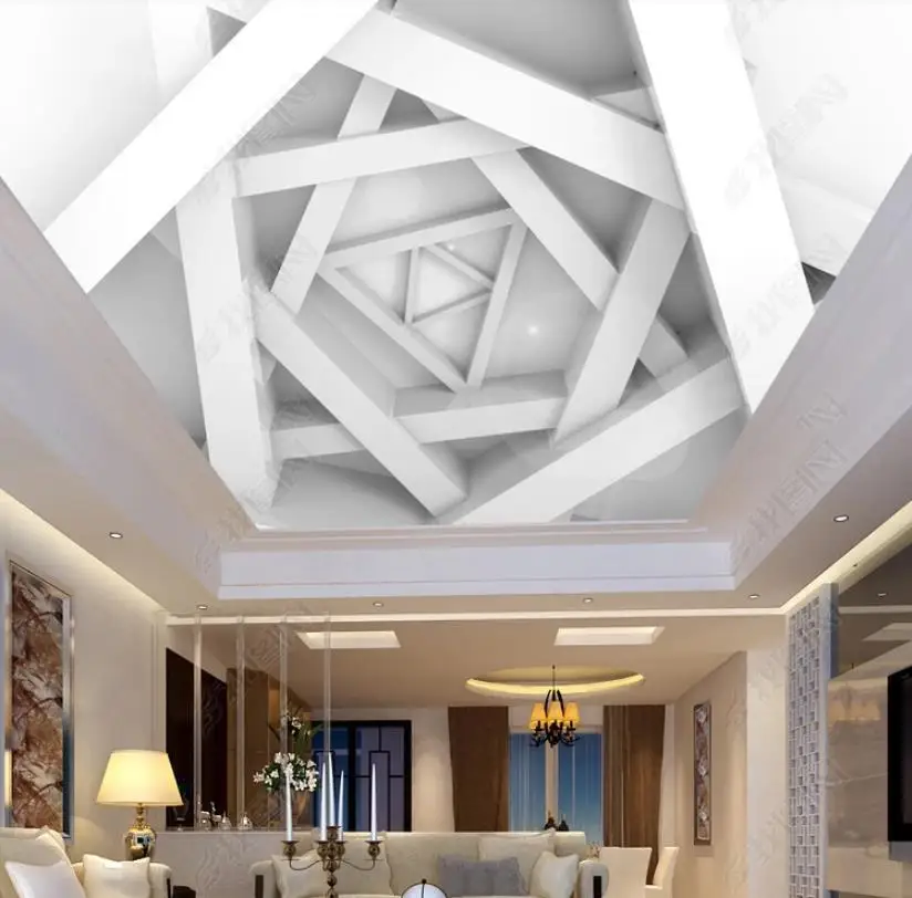 

3D Ceiling Custom Modern 3D Photo Wallpaper White polygon 3 d wallpaper for walls living room Ceiling Wall Mural