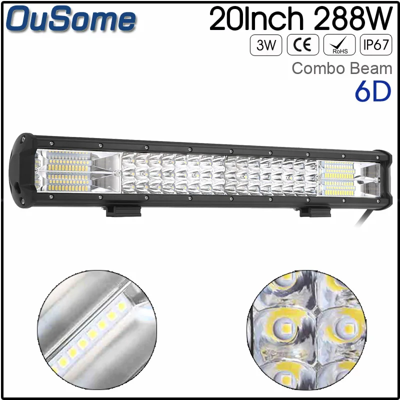 

20 inch 288W 6D Tri Rows 4X4 car light IP67 waterproof offroad LED light bar 4x4 for JEEP truck