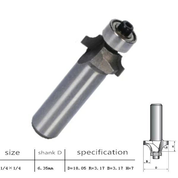 5PCS 1/8 Inch Cutting Radius 1/4x1/4 Inch Woodworking Roundover Bit