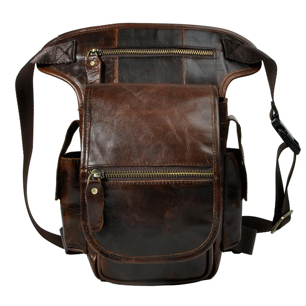 New Crazy Horse Real Leather Design men vintage Cool Small Belt Messenger Bag Waist Pack Drop Leg Bag 8" Pad Pouch 3110