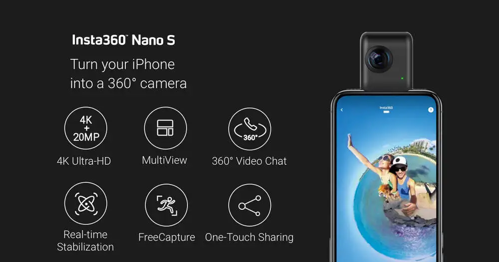 Insta360 Nano S 4K 360 VR видео панорамная камера 20 Мп фото для iPhone X iPhone 8 серии