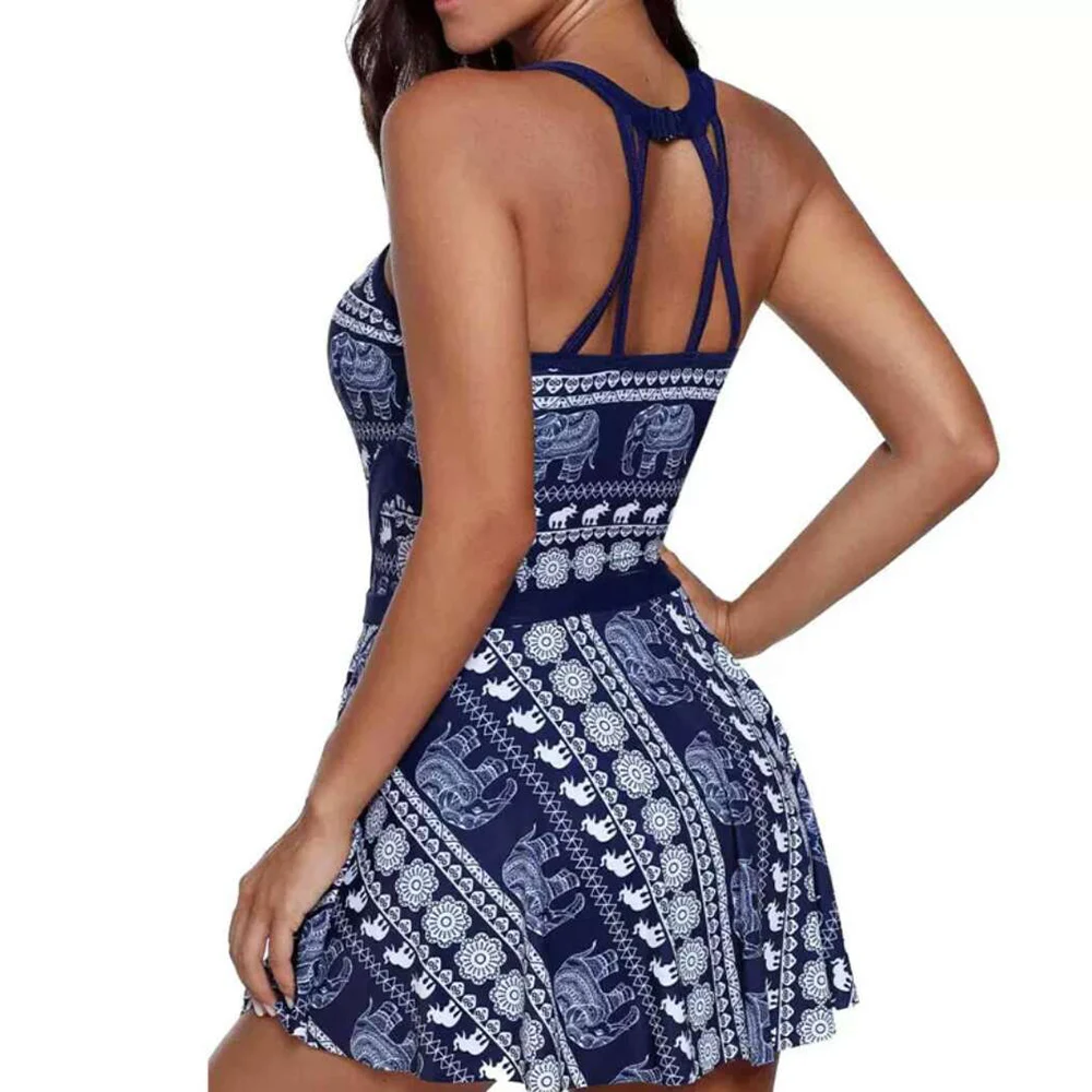 Online Frauen Halter Swimdress Tankini Set Plus Größe Zwei Stück frau lange rock bademode frauen Monokini Bodysuit Bademode badeanzug
