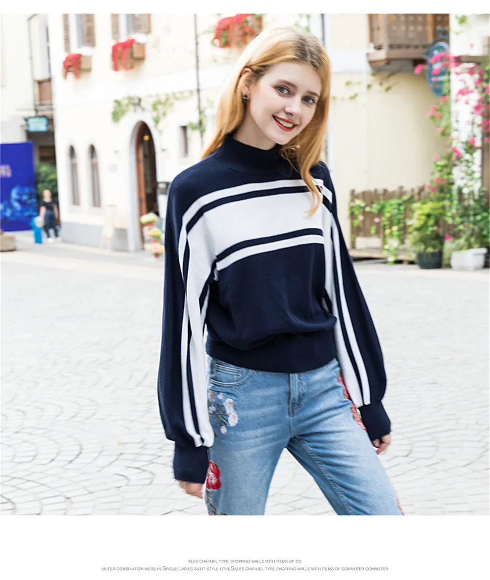 Autumn Knitwear Blouse Shirt Women 2018 Winter Turtleneck Warm Striped Sweater Blouse long sleeve knitwear Female Casual Tops (14)