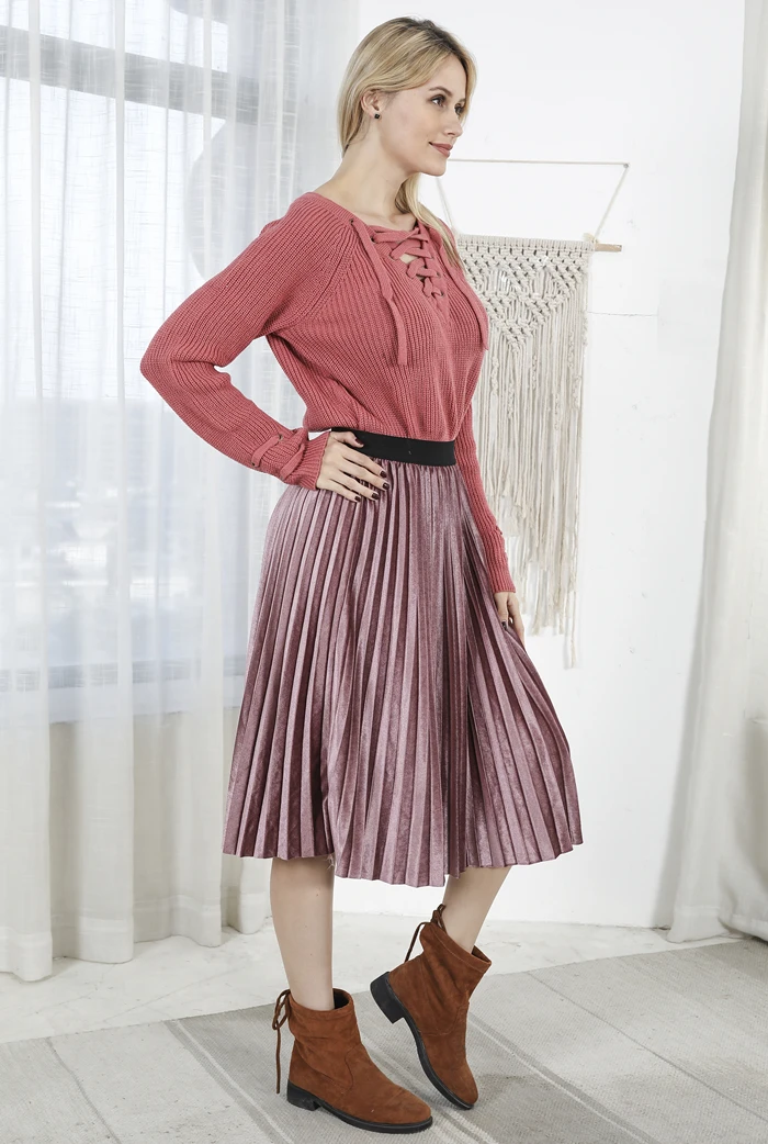 Плиссированные юбки женские новая осенне-зимняя юбка с высокой талией облегающая женская бархатная юбка корейский стиль Женская Юбка-миди Harajuku