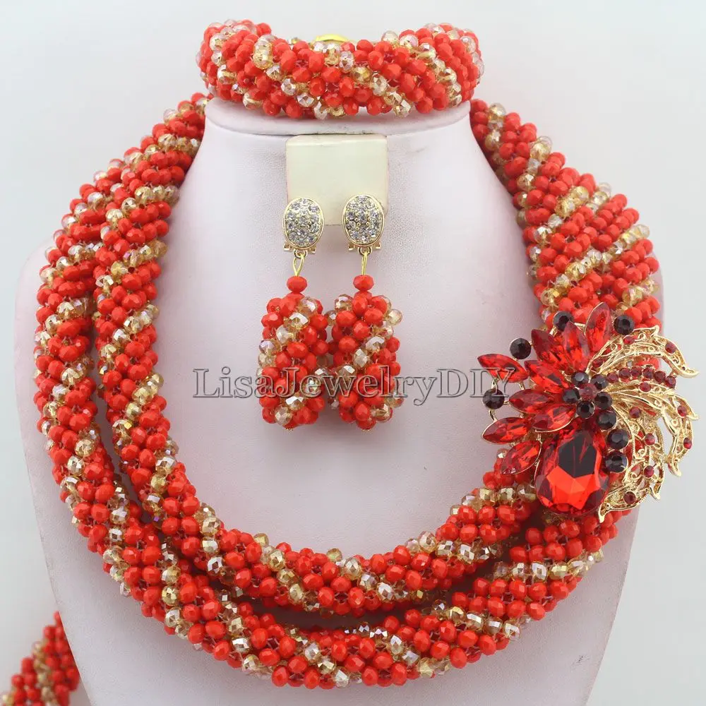 

Stylish Nigerian Wedding African Beads Jewelry Set Handmade Indian Dubai Bridal Necklace Sets Free Shipping HD7176