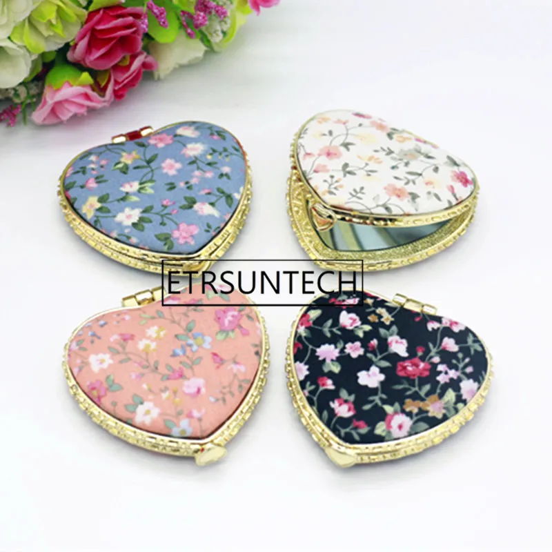 

100pcs Mini Makeup Compact Pocket Floral Mirror Portable Two-side Folding Make Up Mirror Women Vintage Cosmetic Mirrors For Gift